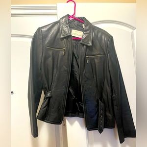 Vintage black leather moto jacket